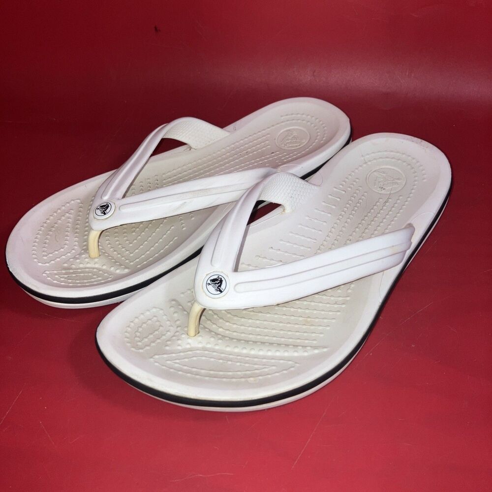 Crocs Unisex Crocband Flip Flop Sandals White Slip On Size Men’s 5 Women’s 7